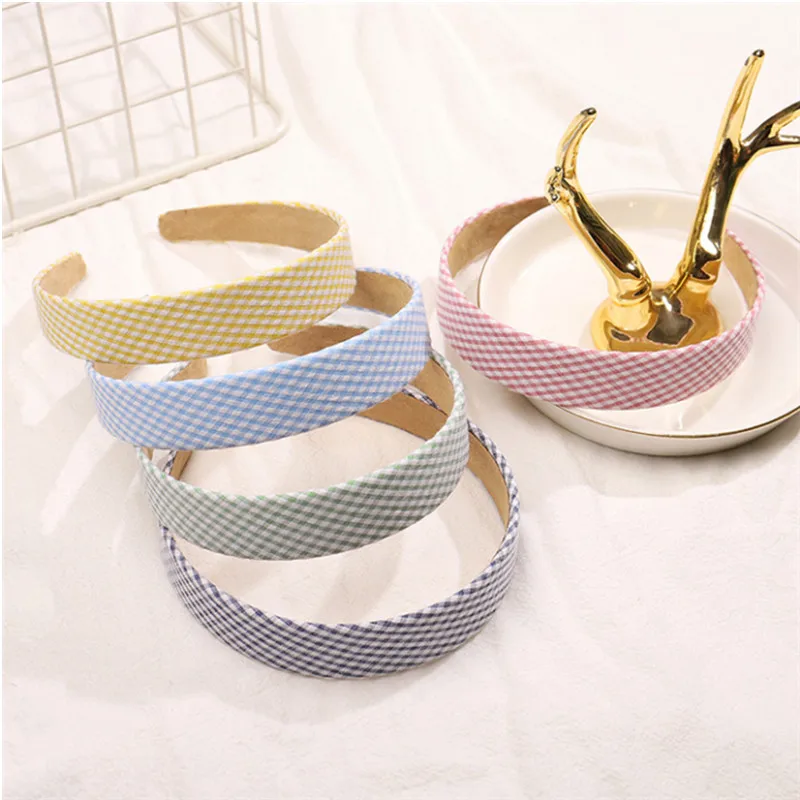 Повязка для волос женская однотонная в клетку корейский стиль ретро с широкими