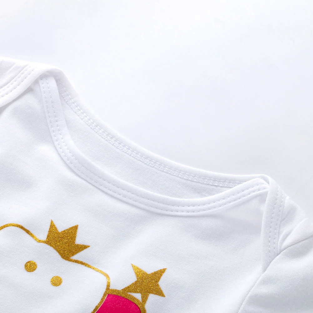 

3Pcs Summer Girl 0-24M Creative Baby Girls Outfit Cartoon Printing Short Sleeve Round Collar Romper + Mesh Skirt + Bow Headwear