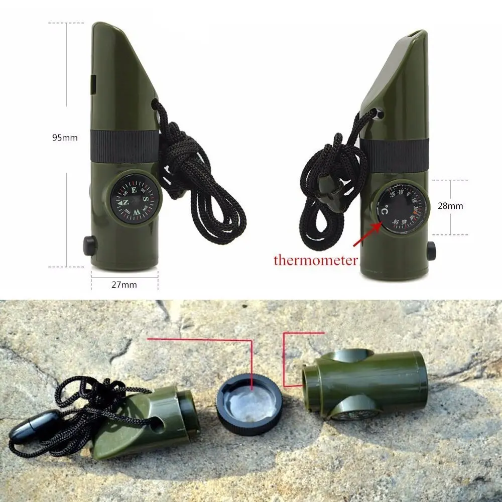 Outdoor Survival Supplies Seven In One Whistle Multifunctional Emergency Compass Magnifying Glass Flashlight Thermometer | Спорт и