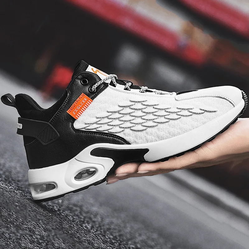 

Men's cushion shoes, running shoes, light fashion sneakers, jogging white fish scale upper, outdoor sports and leisure style