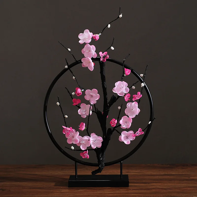 

Фигурки из цветка сливы, железная круглая форма, аксессуары для домашнего стола, современное настольное украшение для гостиной, украшение д...