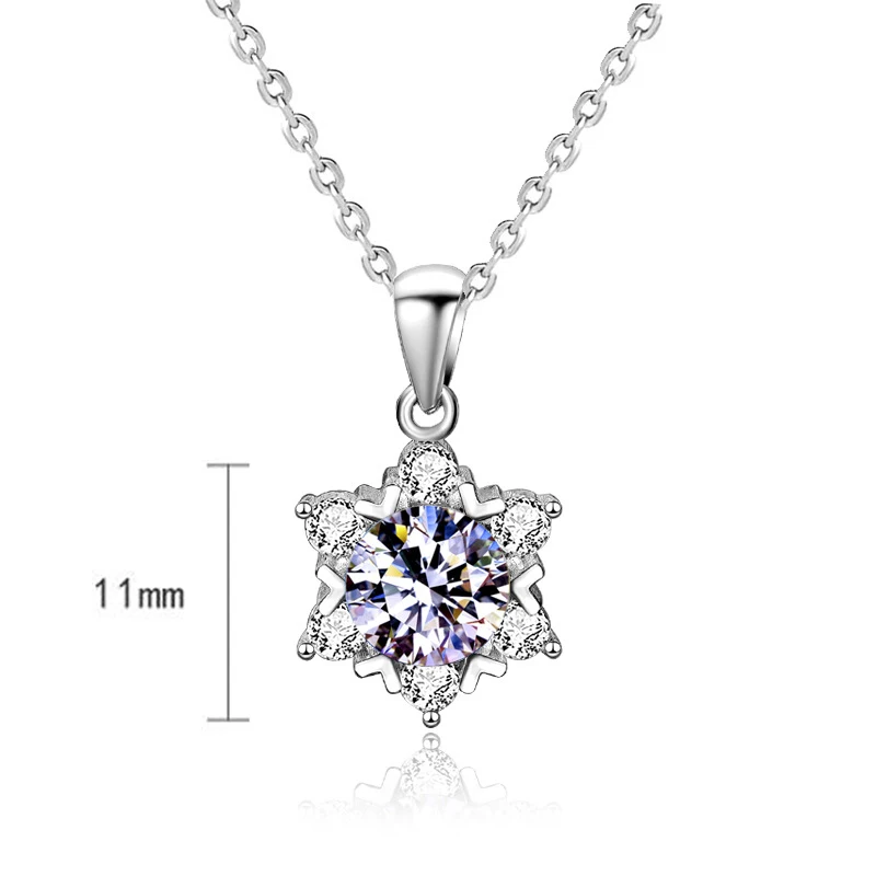 

2021 Snowflake 925 Sterling Silver pendant Passed Diamond Test Moissanite Perfect Cut 1 Ct Engagement Wedding Necklace For Women