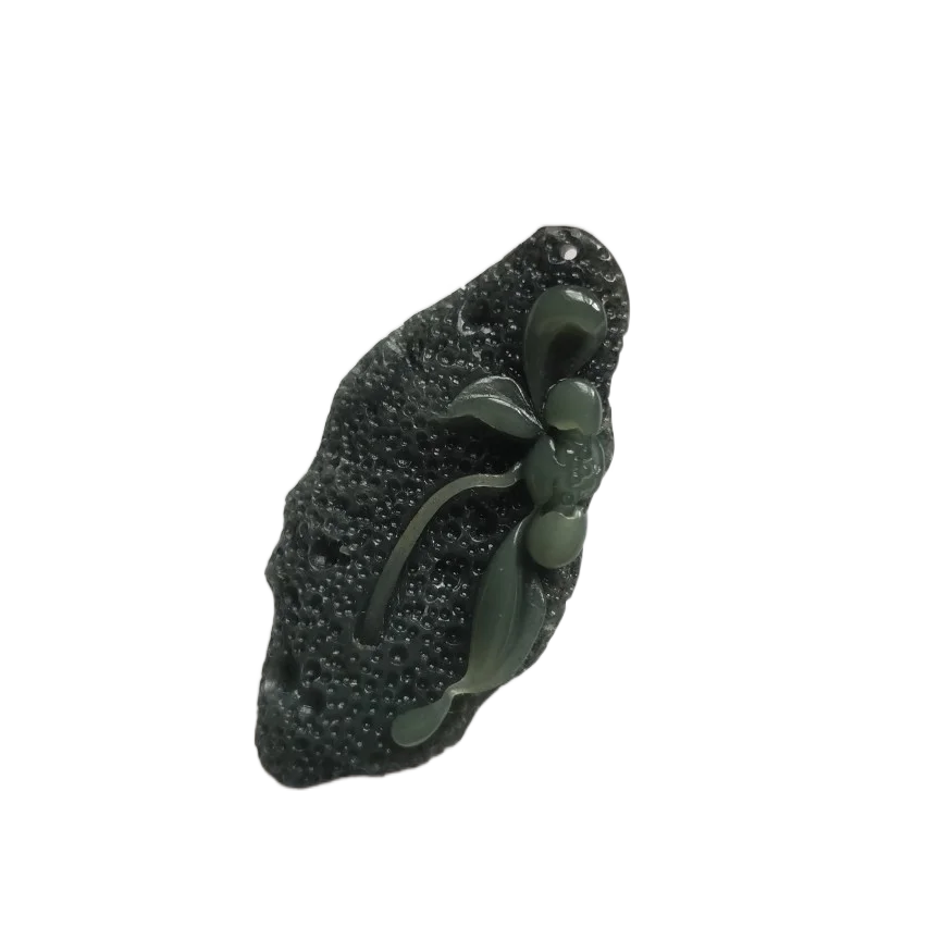 

Natural xiuyu jade 7A HandCarved jade lotus jadeite black jade pendant jade necklace pendants jewelry jade necklaces