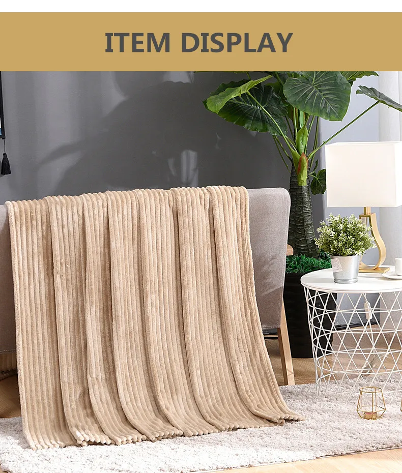 Striped Flannel Fleece Throw Blanket Soft Travel Blanket Solid Color Bedspread Plush Cover for Bed Sofa Warm Gift Dropship