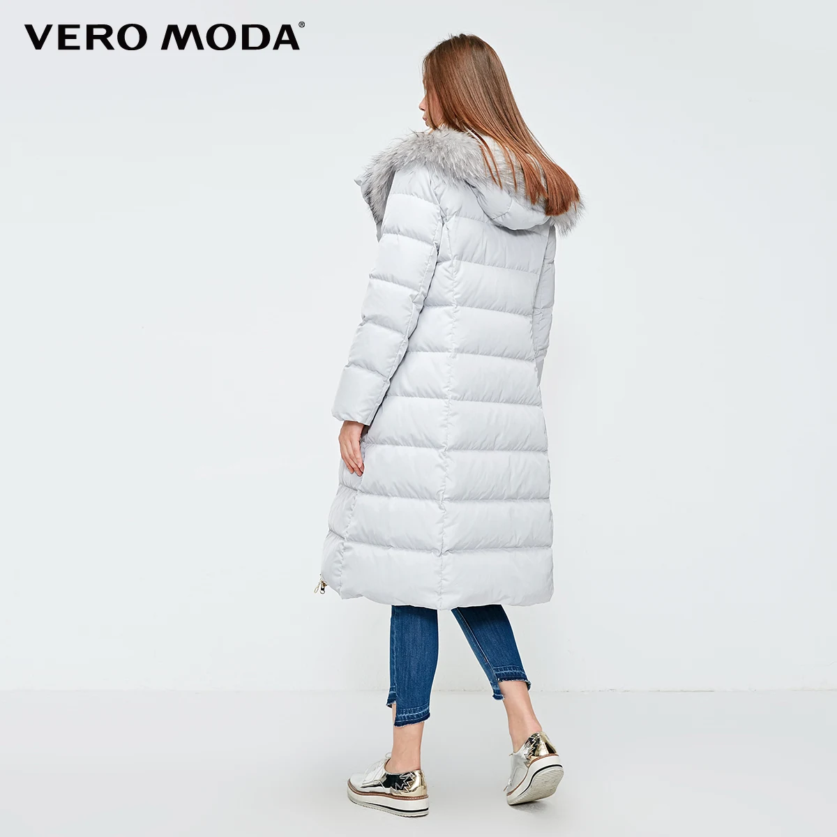 Vero Moda женский 90% белый утиный пух Талия молния с капюшоном мех енота длинный пуховик парка пальто | 318412532