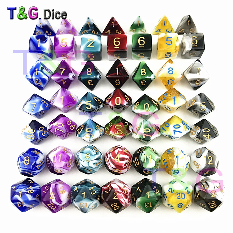 Новые 7 шт трпг кости для подземелий и драконов D4 D20 многогранные игры Кубики