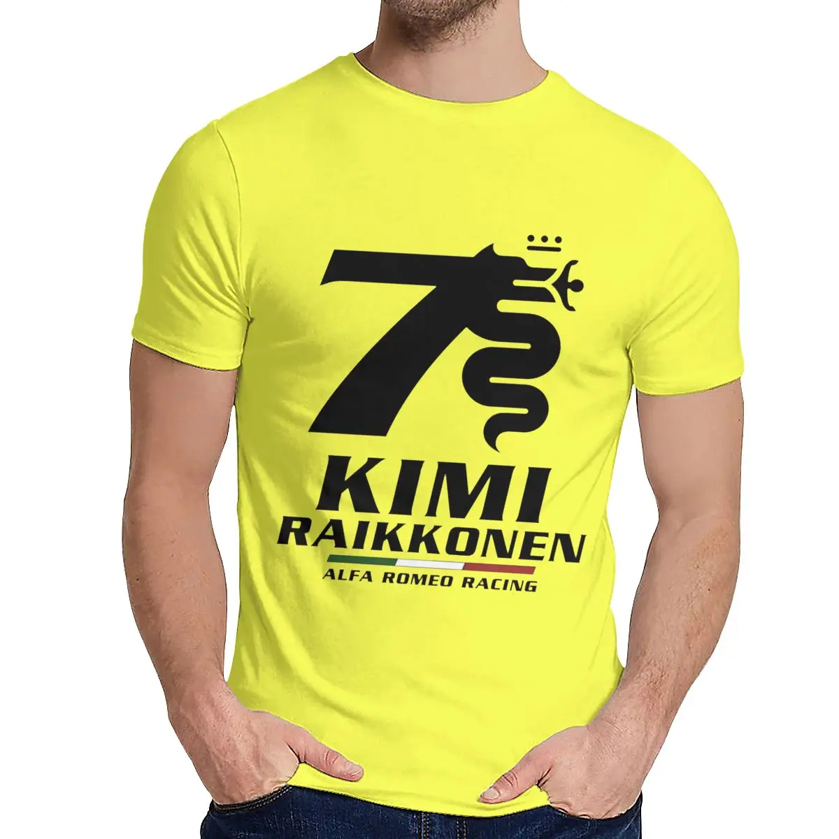 Футболка с круглым вырезом Kimi Raikkonen Alfa Romeo Racing Новая удобная мужская футболка S-6XL - Color: Yellow