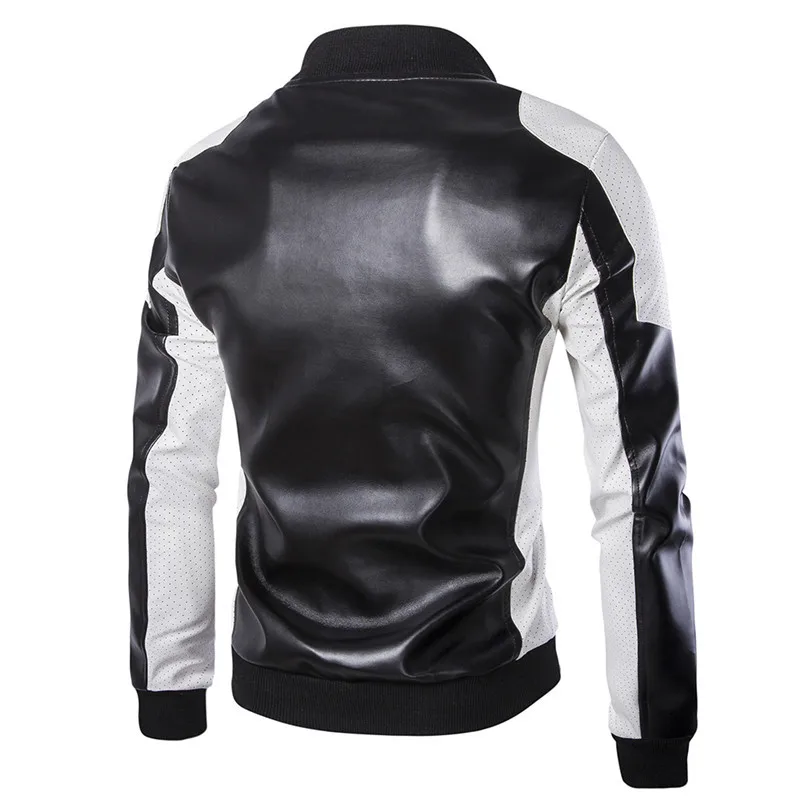 

men's stand 2020new collar black and white color matching casual leather, fashion youth racing suit large size PU leather jacket