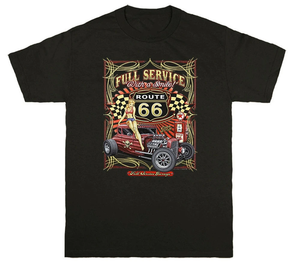 Полный сервис с Smile Garage Route 66 Hot Rod Графические футболки графические на заказ |