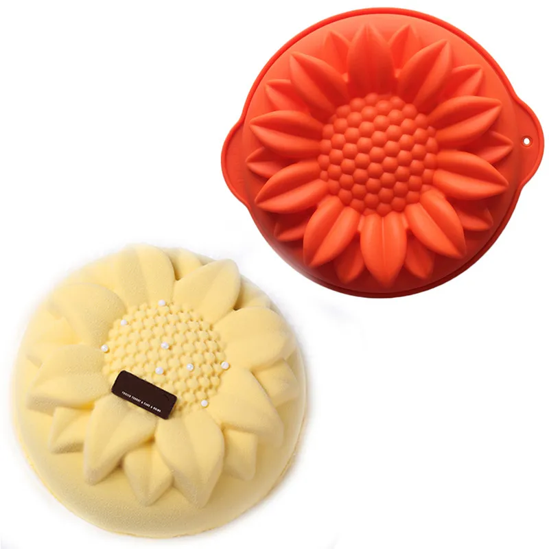 Moldes redondos de silicona 3D para Tartas, hormas grandes de girasol para cumpleaños, para hornear Pizza, pan, pan, Pizza, tostada, bandeja, utensilios para hornear