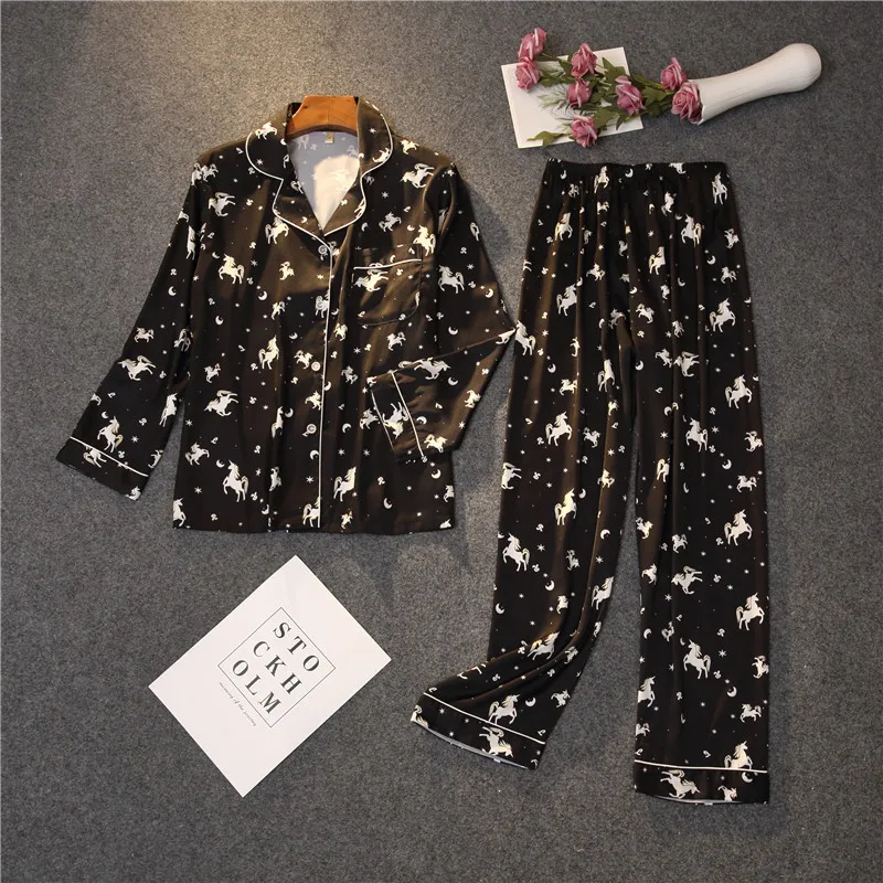 

Пижама женская атласная, Шелковый пижамный комплект на пуговицах, одежда для сна, ночная рубашка, 2 предмета