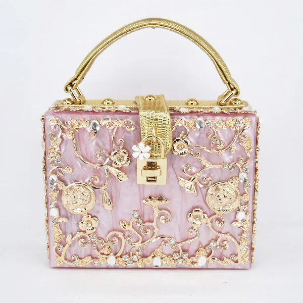 Fashion Box evening bag diamond flower Clutch Bag hollow relief Acrylic luxury handbag banquet party purse women's Shoulder | Багаж и