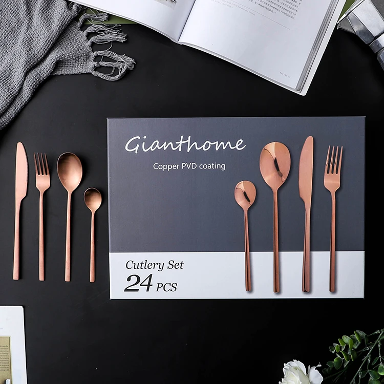 24 шт Винтаж столовые приборы Нержавеющая сталь Ретро зеркальная полировка PVD