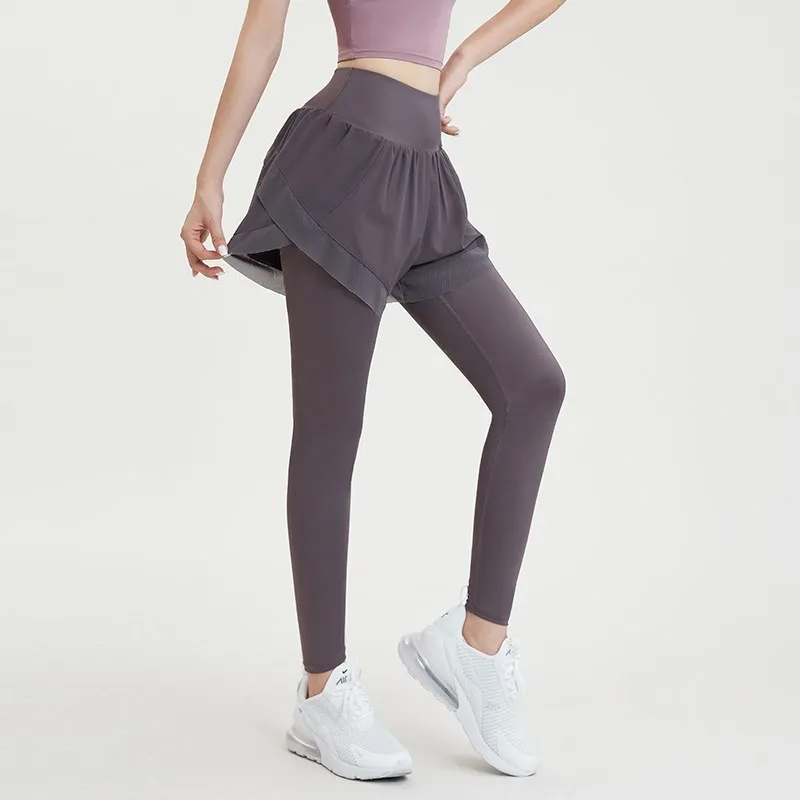 2 in 1 Leggings High Waist Stretch Sport Women Fitness Shorts Squat Proof GYM Workout Yoga Pants Mesh Spliced Running Tights