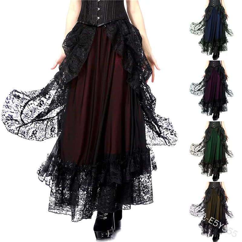 Викторианская стимпанк Готическая панк с оборками Длинные юбки Ретро на