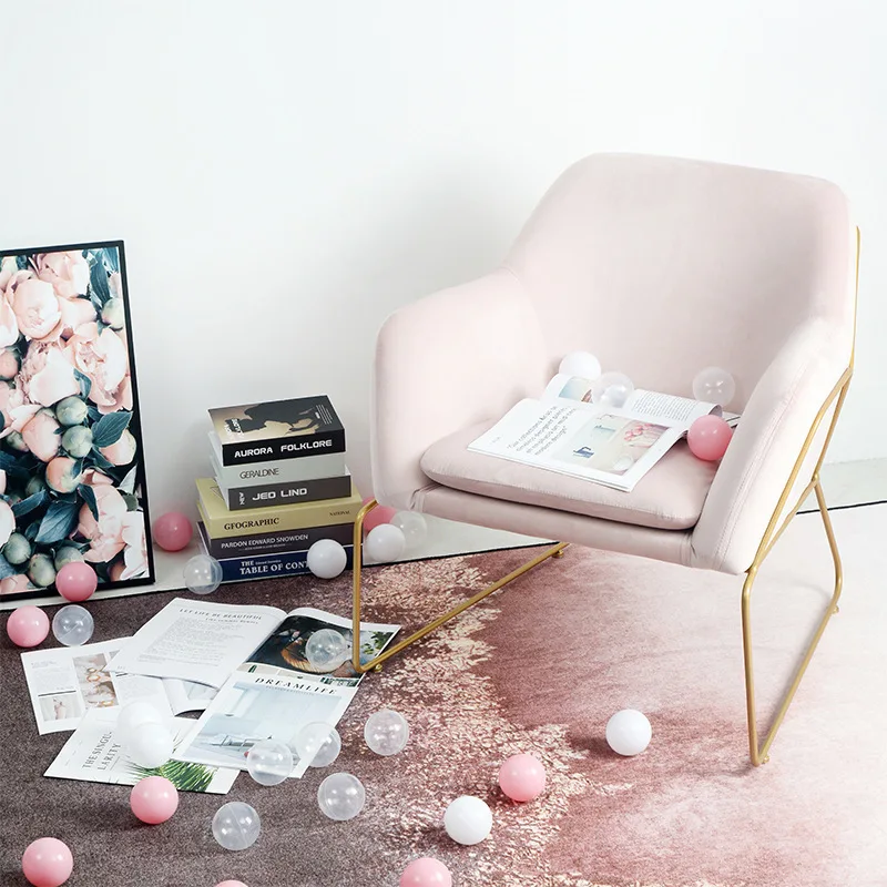 

Light Luxury Single Sofa Northern Europe Modern Simple Clothing Store Sofa Living Room Balcony Bedroom Small Family Pink Sofa