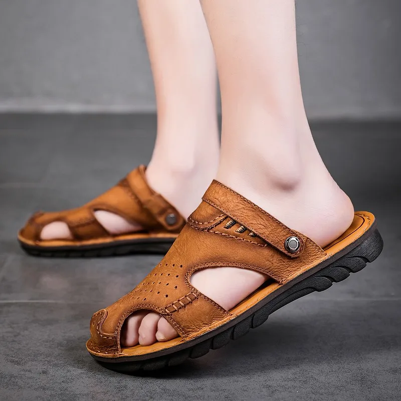 Сандалии мужские из натуральной кожи пляжная обувь для отдыха на открытом