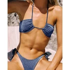 Блестящие купальники бикини, женский летний комплект бикини 2022, купальник-стринги, микро стринги, костюмы из двух частей, пляжная одежда с лямкой на шее, сексуальные купальные костюмы