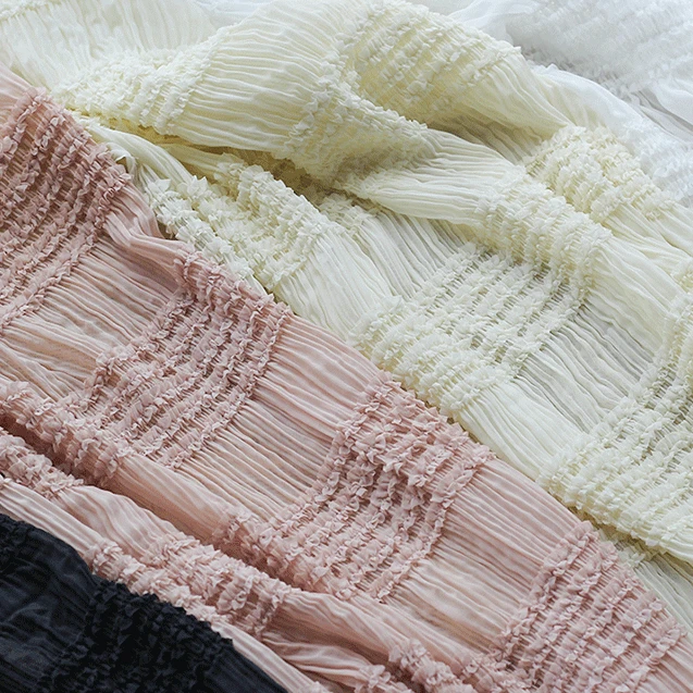 Мягкая растяжимая креп-шифоновая ткань полосатая мятая ткань для платья, свадьбы, занавески, черная, белая, розовая, синяя, по метру.