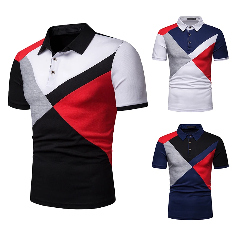 Мужское Летнее поло с коротким рукавом и отворотом контрастных цветов | Мужская