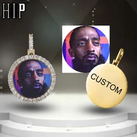 hip hop round custom photo medallions iced out bling solid back aaa cubic zircon personalized necklace pendant for men jewelry