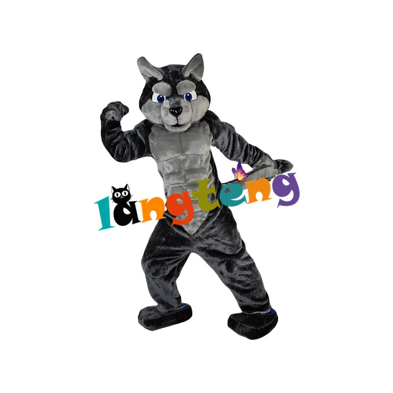 

880 Gray Muscle Wolf Long Furry Costuming Mascot Costumes Custom For Adults