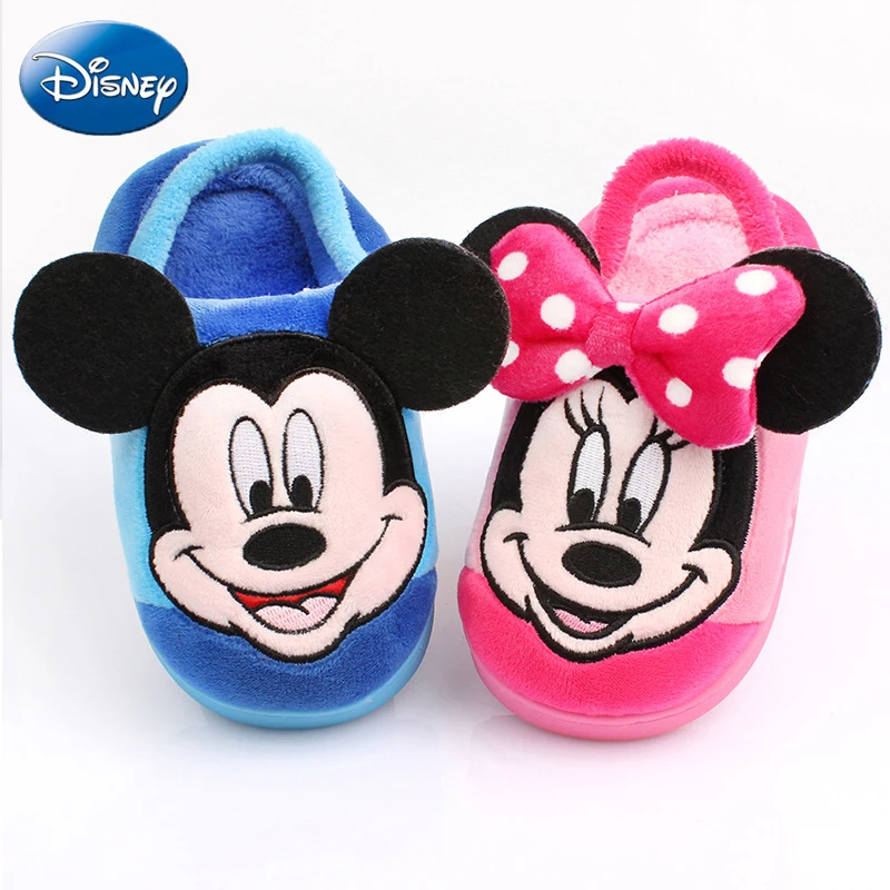 Disney/Детская Хлопковая обувь с героями мультфильмов; Плюшевые Спортивные Тапочки с Микки и Минни Маус; Новинка; теплая Домашняя обувь для мальчиков и девочек; нескользящая обувь для маленьких детей