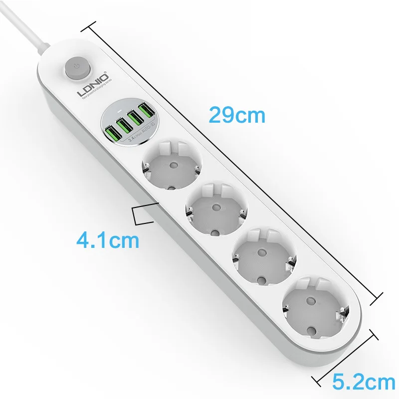 Удлинитель электрический с 4 розетками и USB портами 2 м|Удлинители электрические| |