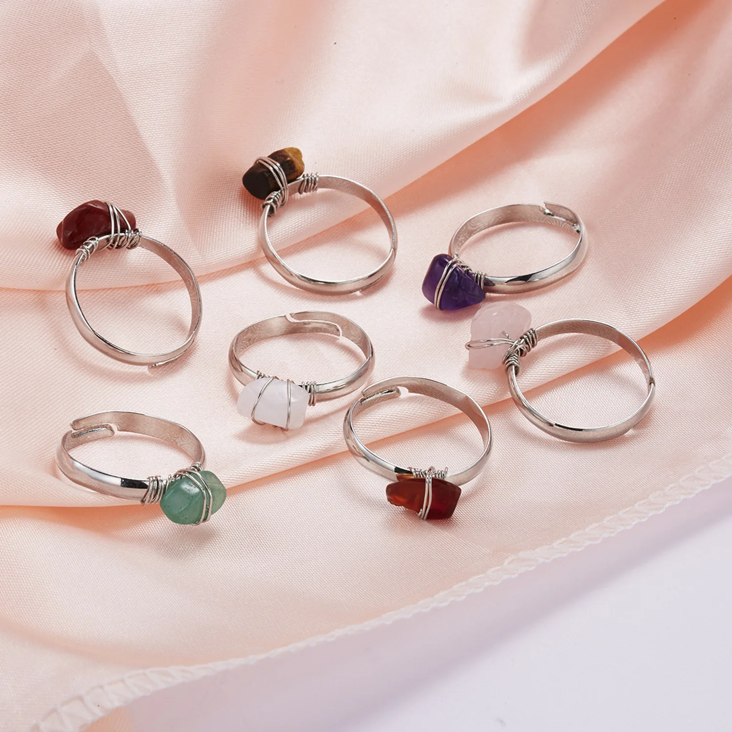 

Кольца серебряного цвета с драгоценным камнем, Открытое кольцо из драгоценного камня, регулируемое