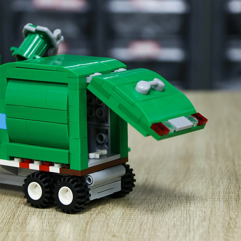 

Moc Technical Green White Car Garbage Truck Citys Creato r Expert City Cleaner Children Diy Toy Building Blocks Gift Model Set