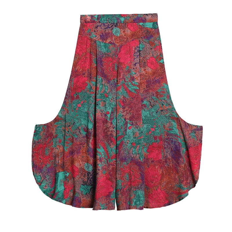 Юбка женская с принтом хлопковые свободные штаны широкими штанинами и