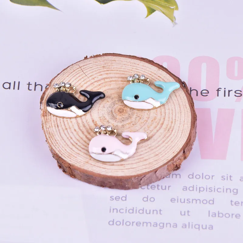 

10pcs/bag Cute Rhinestone Whale Enamel Charms Dangle Nautical Necklace Bracelet Pendants Fit DIY Fashion Jewelry Accessory FX497