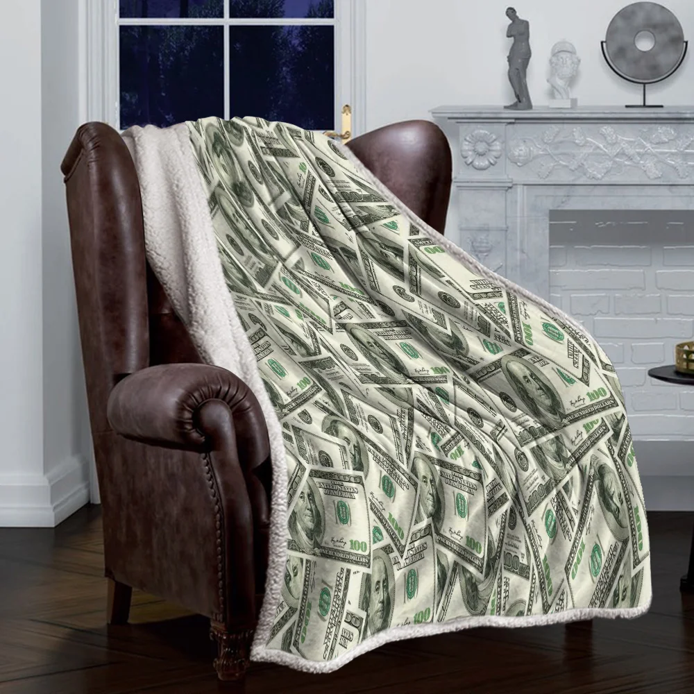 Одеяло с узором долларовых купюр, покрывало, мягкое и теплое, флисовое, рождественское украшение, покрывала для кроватей.