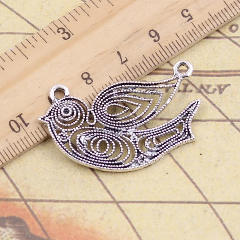 8 шт. Подвески полые ПТИЦЫ 23x41 мм тибетские бронзовые серебряные цветные