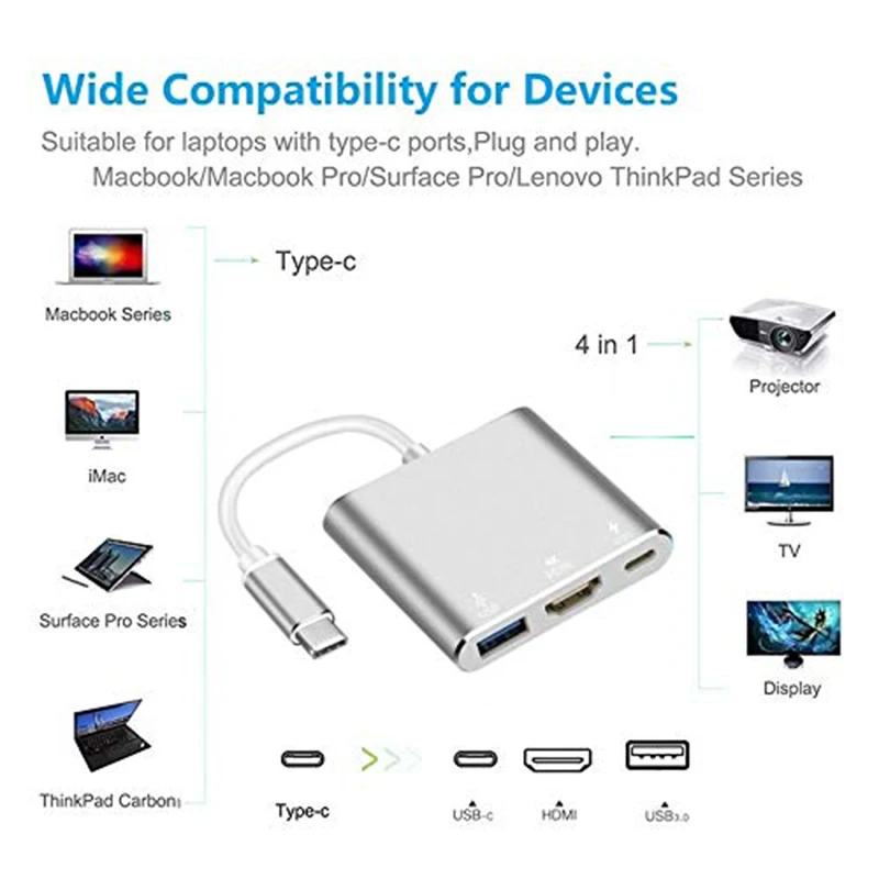Baolyda USB C док станция USBC HDMI концентратор Thunderbolt 3 1 type c к VGA 4K адаптер для Mac book matebook