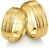2014 new design model gold plating 8mm big titanium cz stone engagement wedding bands couples rings sets men and women