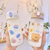 cute post it notes glass straw water cup child girl heart frosted 450ml handy glass cup clear water bottle kids water bottle