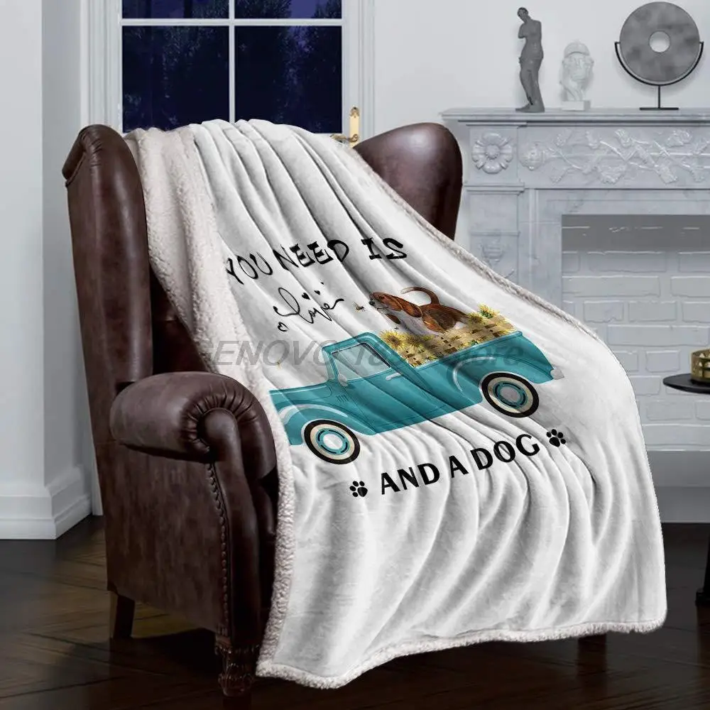 

Fleece Plush Throw Blankets Fuzzy Soft Blanket, Blue Truck Carrying Dog Animal and Sunflower Blankets All Season Lightweight Th