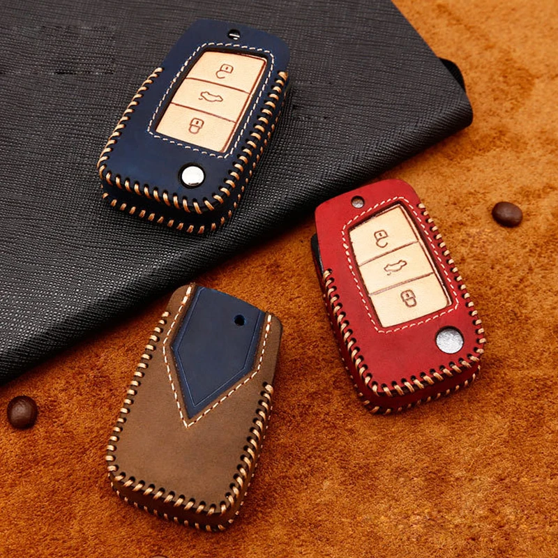 

Leather Car Key Case for VW Lavida plus Sagitar Bora Tiguan Anglingdu Polo Passat Exploration Mountain Key Case