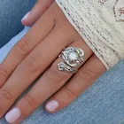 Модное посеребренное кольцо с белым огненным опалом, Женское Обручальное кольцо с камнем рождения в стиле бохо
