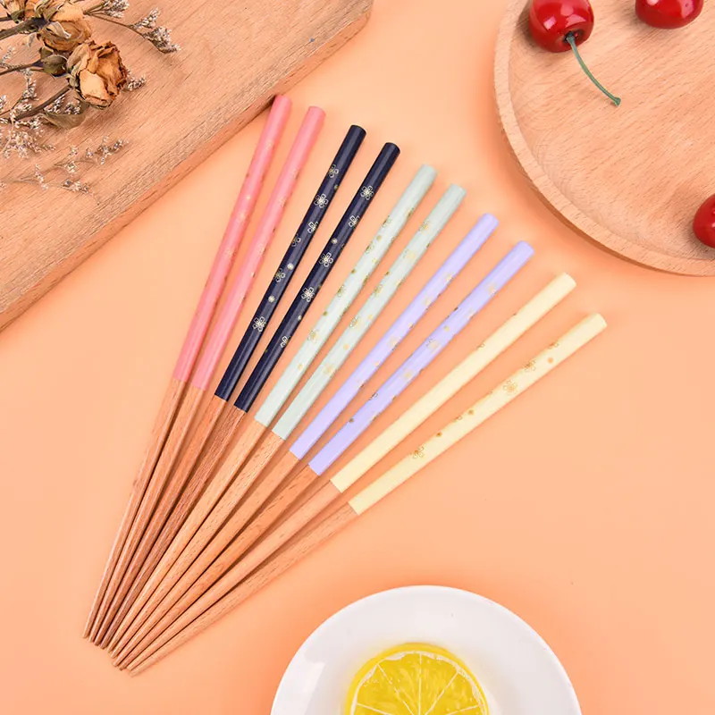 1Pair Tableware Small Floral Wooden Chopsticks Fresh |