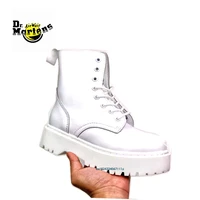 dr martens womens all white genuine leather doc martin ankle platform boots female side zipper chunky retro casual flats shoes