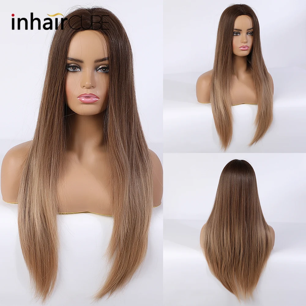 Парик блонд Inhaircube с эффектом омбре натуральные синтетические волосы темные