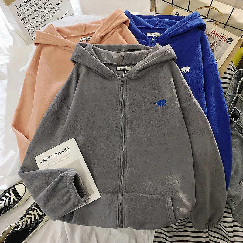 Толстовка Женская бархатная утепленная модный Свободный свитшот на молнии в