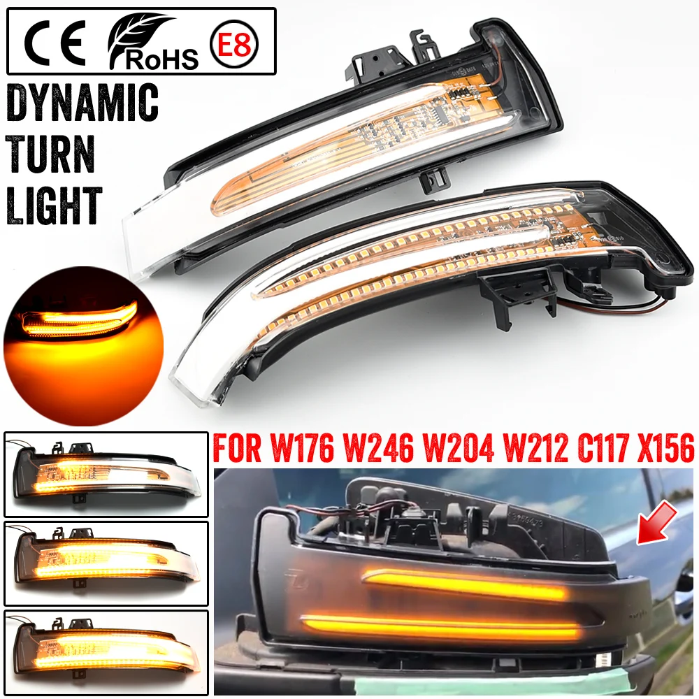 

Dynamic LED Rearview Mirror Indicator Light For Mercedes Benz W176 W246 W212 W204 CLA C117 GLA GLK W221 CLS W218