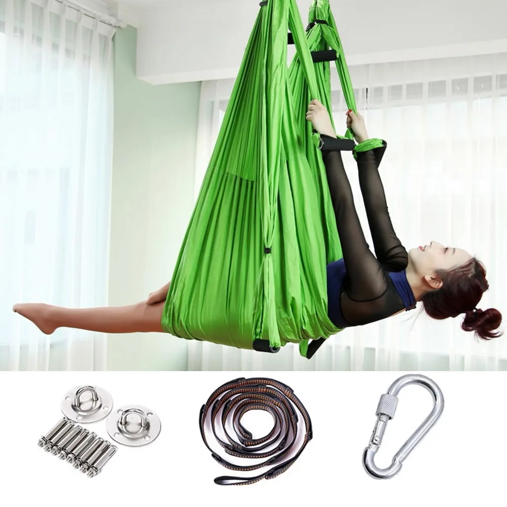 Green set Антигравитационный гамак для йоги 2,5*1,5 м, летающее поворотное устройство для воздушной тяги, комплект гамака для йоги, подвесной ремень для домашнего спортзала, ТРАПЕЦИЕВИДНОЕ поворотное устройство - Цвет: Green set