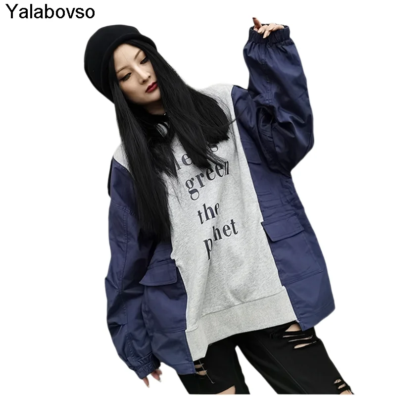 

Patchwork Hoodies Loose Tops Tee Fashion Women's 2021 New Spring Sweatshirts Ladies Relaxed Letter Printing Pullovers Color