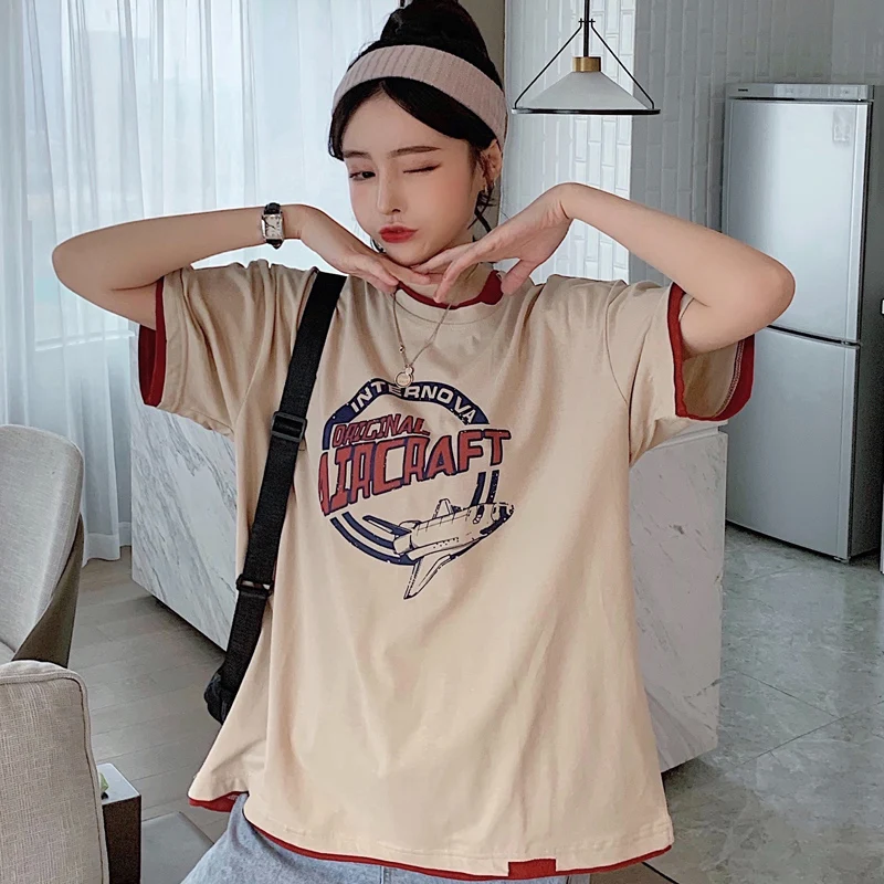 Футболка женская оверсайз с коротким рукавом уличный Топ в стиле Харадзюку