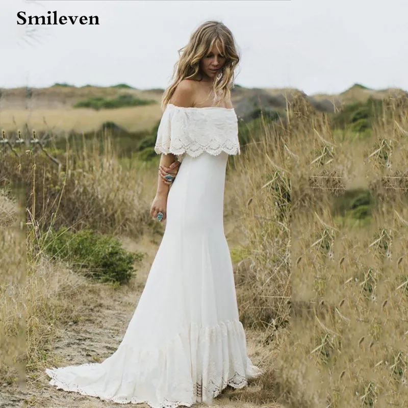 Кружевное свадебное платье-Русалка Smileven шифоновое платье с открытыми плечами в