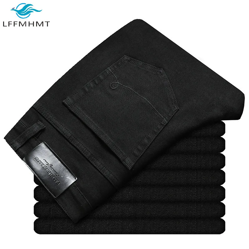 

Men Autumn Winter New Fashion Korean Style Stretch Jeans Business Casual Male Solid Color Trend Straight Trouser Wild Chic Pants